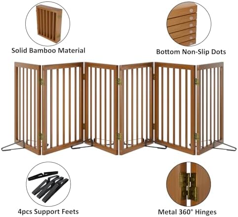 Freestanding Pet Gate Foldable Dog Gate Walnut Bamboo Dog Gates - Image 5