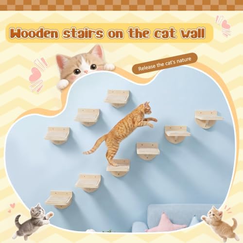 SiliFine Cat Wall Stairs Climbing Steps, Natural Wood Color - Image 4