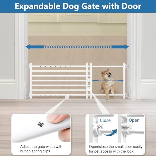 Malier Indoor Dog Gate with Door, 26-41" Extra Wide Full Metal Pet Gate Short - Image 4
