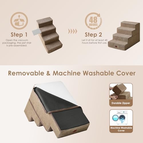EHEYCIGA Dog Stairs for Bed 20" H, 4-Step Extra Wide Dog Steps - Image 7