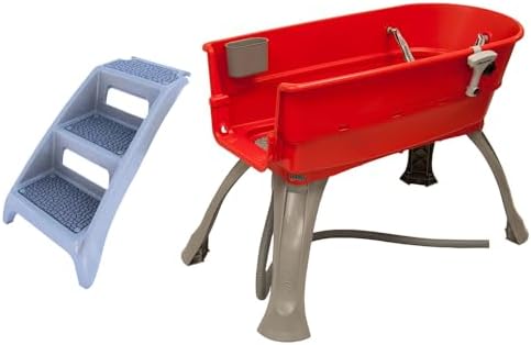 Booster Bath Elevated Pet Bathing Large Red Steps Combo by BoosterBath