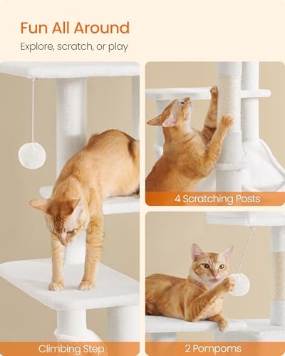 Feandrea Cat Tree, 54.2-Inch Cat Tower, Cream White - Image 6