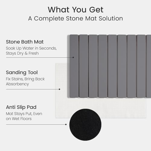 Meowoo Foldable Stone Bath Mat, 15.7" x 11.8" Diatomaceous Earth Mat - Image 3