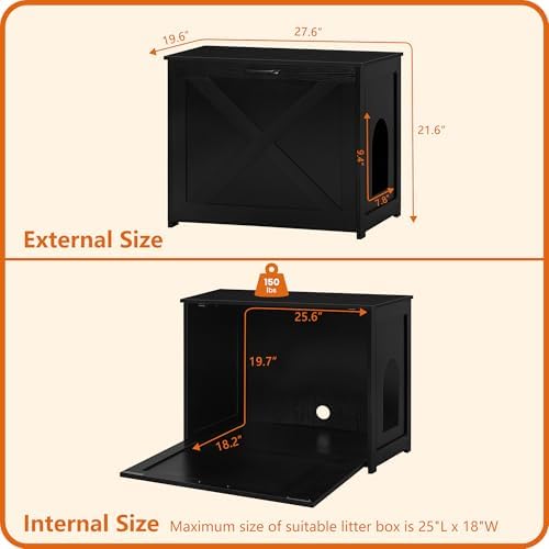 Dwanton Cat Litter Box Enclosure, Hidden Litter Box Furniture, 27.6 Inches - Image 4