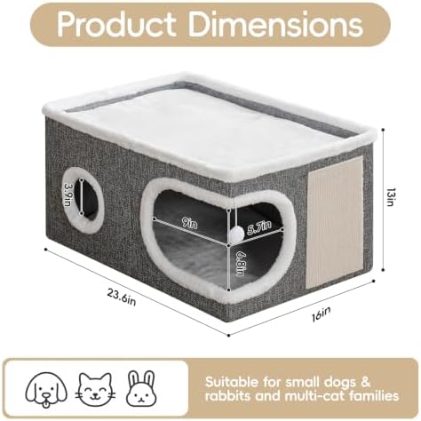 Extra Wide Cat Houses for Indoor Cats, Large Covered Cat Bed Cave - Image 4