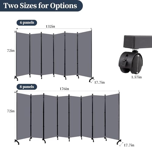 Room Divider 6 Panel-176''Wide Folding Privacy Screen, Large Partition Wall - Image 6