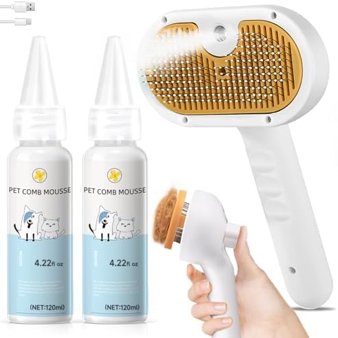 Pet Steam Brush for Dog & Cat Includes Waterless 2*Shampoo by VVWVVW
