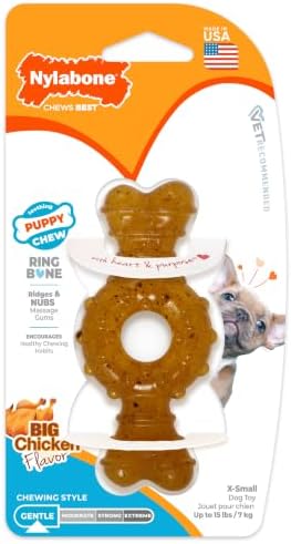 Nylabone Puppy Chew Teething Ring Bone Dog Toy, Chicken Flavor by Nylabone