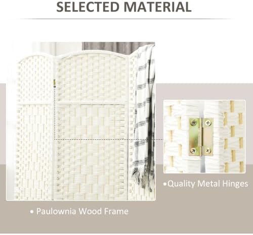 HOMCOM 4 Panel Room Divider 6 Ft Privacy Screen Hand-Woven White - Image 5