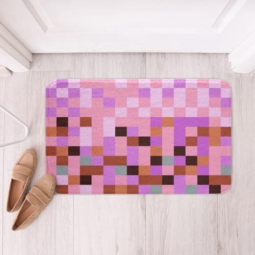 Pixel Grid Theme Bath Mats for Bathroom Video Gaming Blocks Bath Rugs for - Image 3