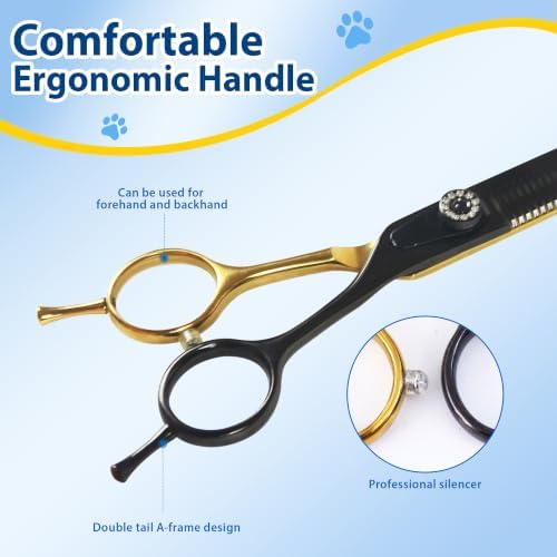 7" Curved Dog Grooming Scissors, 40 Teeth V-Shape, 30% Thinning shear - Image 5