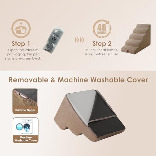 EHEYCIGA Curved Dog Stairs Ramp, 5-Step High Beds, 22.6" H Pet Step - Image 6