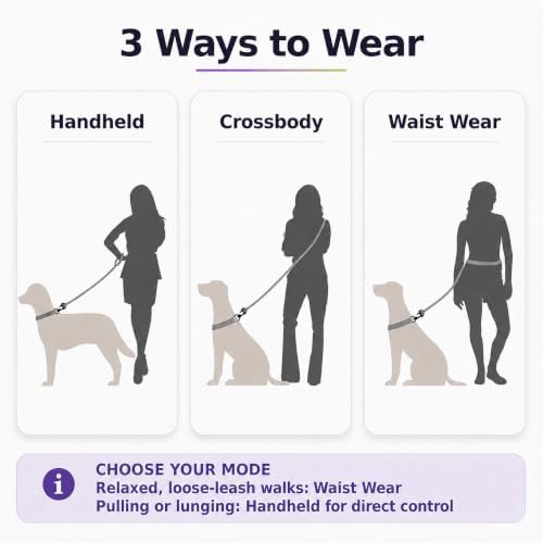 Hands Free Dog Leash, Double Handle Leash 6.5FT Purple-Green - Image 2