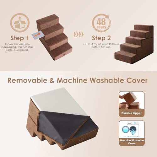 EHEYCIGA Dog Stairs for High Bed 22.5" H, 5-Step Dog Steps - Image 6