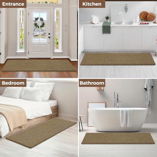 Bcoimo Bath Rug Mat, 70x24 Chenille Non Slip Tan Long Bathroom Runner Rugs - Image 6