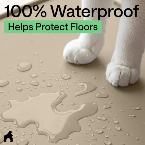 GORILLA GRIP Cat Litter Box Mat, Easy Clean Silicone Mats, 35x23 Beige - Image 5