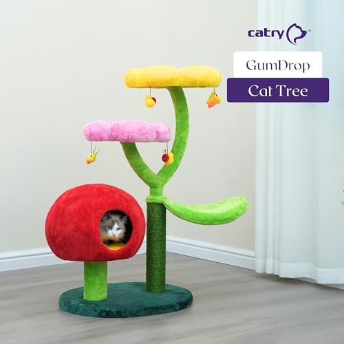 Catry Flower Cat Tree with Hideaway Condo, 3 Perches and Scratching Posts - Image 7