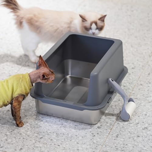 Litter Box with Lid, Stainless Steel Cat Litter Box - Image 4