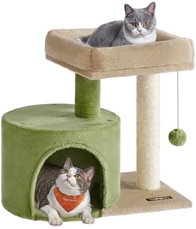 Feandrea Cat Tree, 18.5-Inch Small Cat Tower, Grass Green and Camel Brown by FeandreabySONGMICSHOME