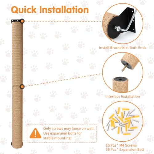 65" Wall Mounted Cat Scratching Post, Adjustable Jute Cat Wall Scratcher - Image 7