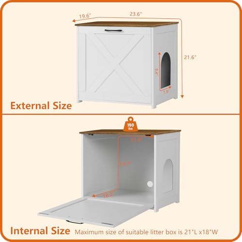 Dwanton Cat Litter Box Enclosure, Hidden Litter Box Furniture, 23.6 Inches - Image 4