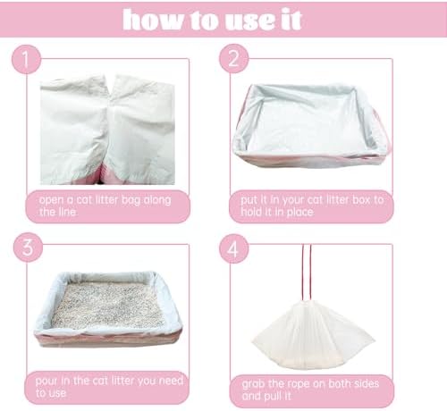30 Count 37" x 18" Cat Litter Box Liners Large Drawstring Cat Litter Bags Pink - Image 4