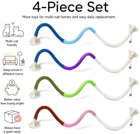 4-Pack Cat Toys for Indoor Cats, Woven Cotton Rope Toys - Image 2