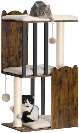 FourFurPets 35.4in 3-Tier Modern Cat Tree Tower Condo, Cat Scratch Posts by FourFurPets