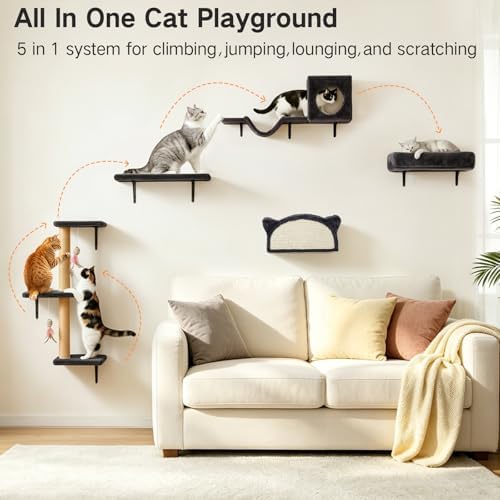 5-in-1 Cat Wall Shelves for Indoor Cats, Wall Mounted Cat Furniture Set - Image 2