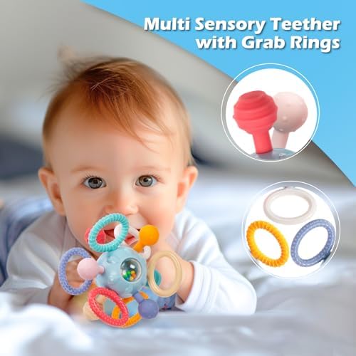 Baby Montessori Sensory Teething Toy 0-6 6-12 Months, Teether Ball & Rattle - Image 2