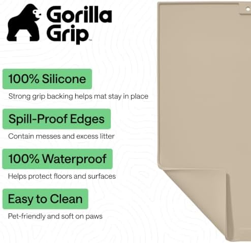 GORILLA GRIP Cat Litter Box Mat, Easy Clean Silicone Mats, 35x23 Beige - Image 2