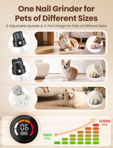 Dog Nail Grinder, Quiet 6-Speed Electric Pet Nail Trimmer - Image 3