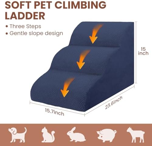 Dog Stairs for Small Dogs, 3 Tiers High Density Foam Dog Ramp, Extra Wide - Image 6