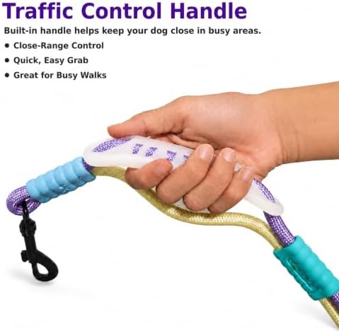 Hands Free Dog Leash, Double Handle Leash 6.5FT Purple-Green - Image 5