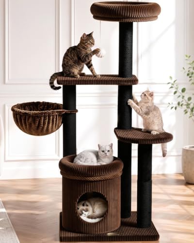 52" Cat Tree Tower for Large Cats, Modern Corduroy, Stable Base by Purrlato