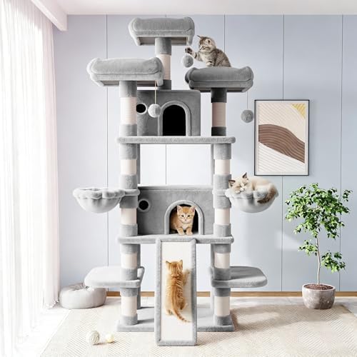 Allewie 82 Inches Large Cat Tree/House/XXL Tall Cat Towers - Image 2