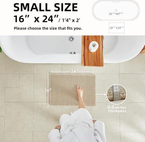 TYUU Waffle Bath Mat, Small Boho Bathroom Rugs Non Slip 24x16 Pale Beige - Image 3