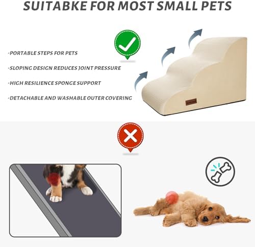 Aodisman Dog Stairs for Small Dogs and Cats, 3-Step Pet Ramp for Couch - Image 6
