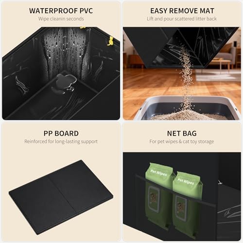 Aokeyee Black Cat Litter Box Enclosure High PVC Splash Guard - Image 4