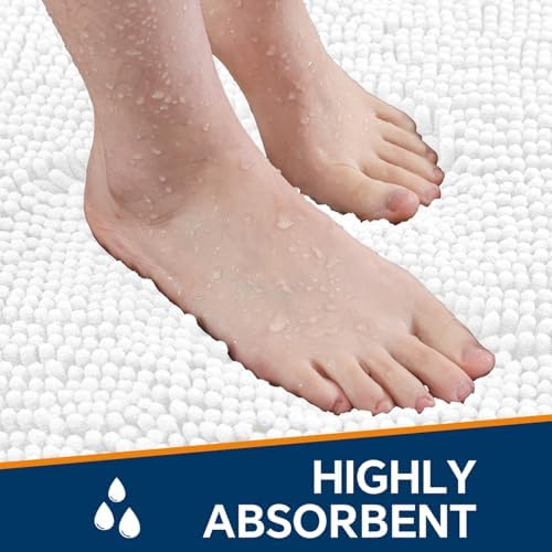 Chenille Bathroom Runner Rug 17"x47" White, Plush Bath Mat - Image 4