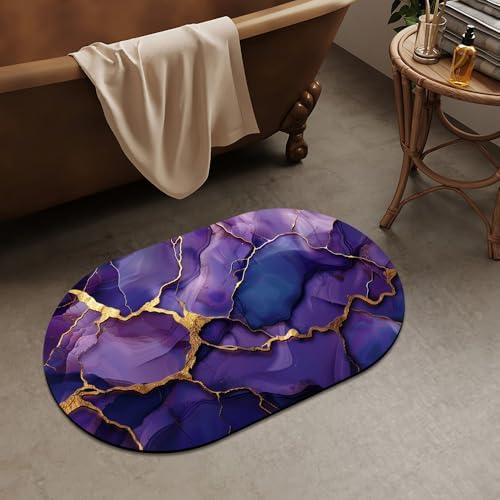 Deep Purple Gold Marble, Super Absorbent Quick-Drying Bathroom Mat Rug - Image 2