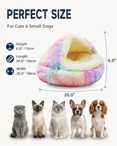 ShinHye Cat Bed Round Plush Fluffy Hooded Cave - Image 2
