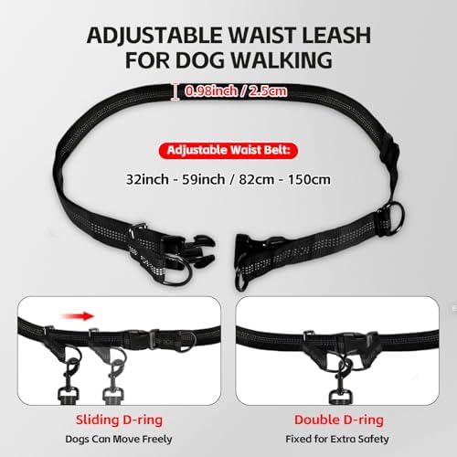 Hands Free Dog Leash with Waist Belt & Large Pouch, Waist Leash - Image 4