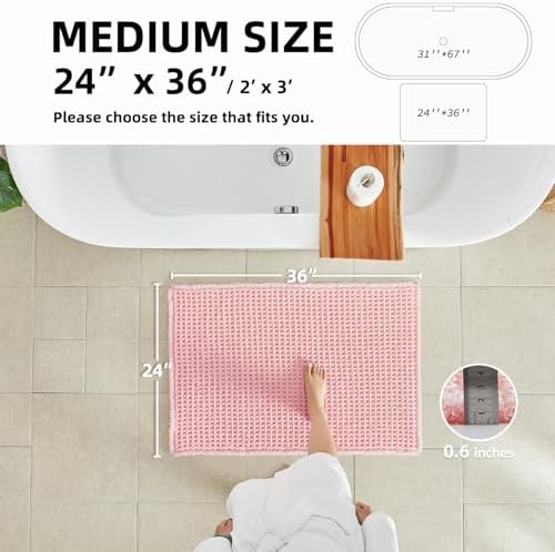 TYUU Waffle Bath Mat, Cute Bathroom Rugs Non Slip, 36x24 Light Peachy Pink - Image 3