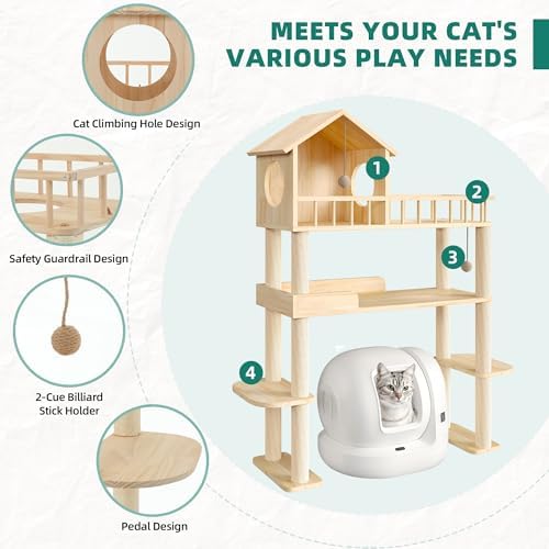 60'' Cat Tower for Automatic Litter Box, 4 Tier Wood Cat Tree - Image 3