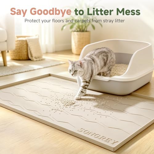 Songrey Silicone Cat Litter Mat 34" x 22", Large Litter Trapping Mat - Image 3