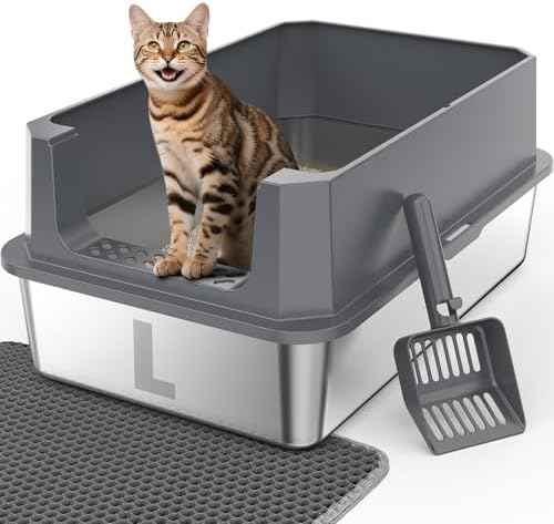 FURTIME Stainless Steel Cat Litter Box, Extra Large Cats Metal Litter Box by FURTIME