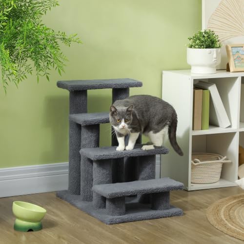 PawHut 25" 4-Step Multi-Level Cat Scratching Post Gray - Image 2
