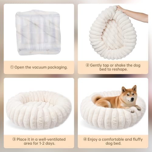 Donut Dog Beds Large Sized Dog Washable Plush Pet Bed, 36in White - Image 6