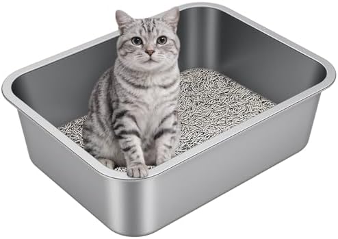 Stainless Steel High Sided Cat Litter Box by Unknown